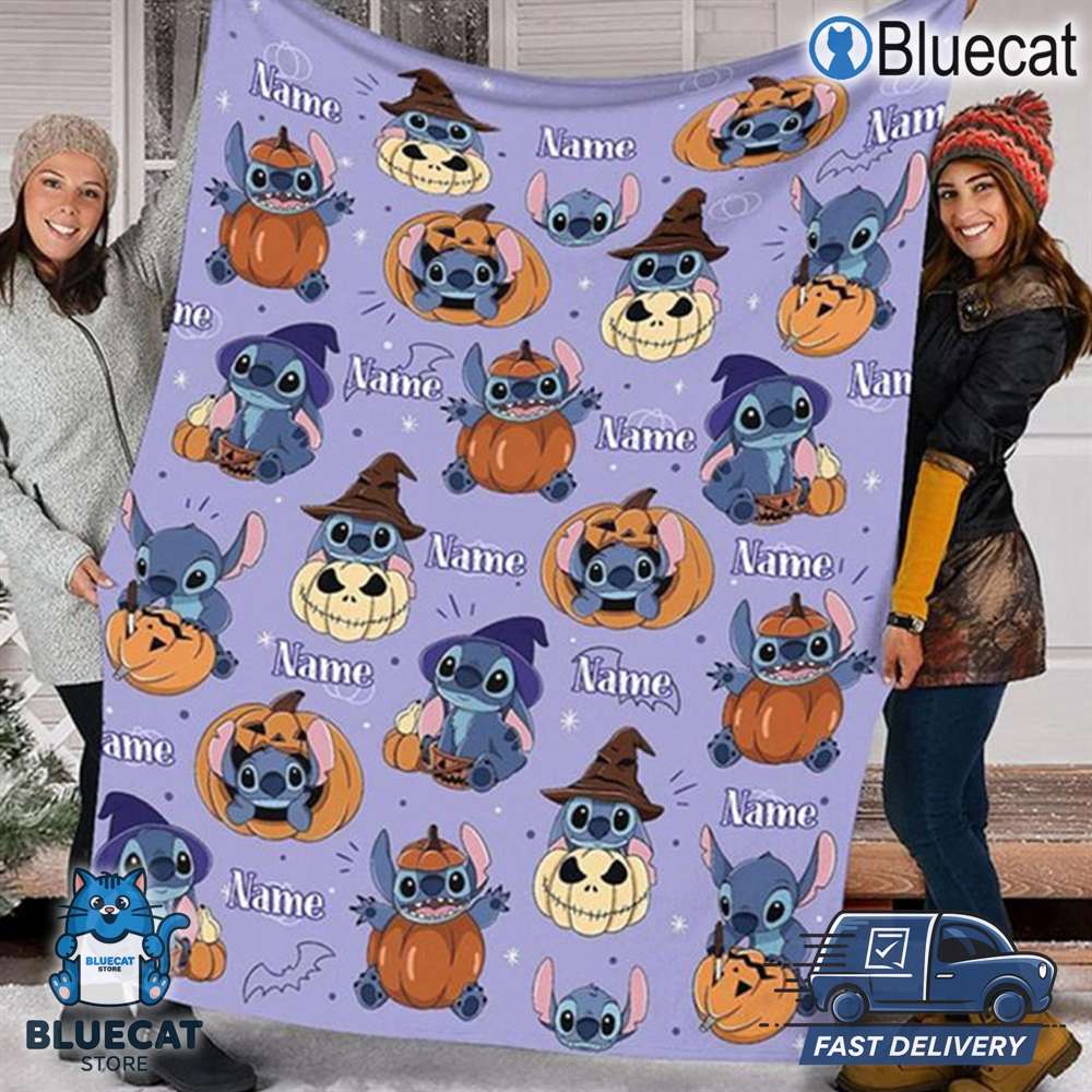 stitch with jack o lantern 2024 pumpkin personalized fleece blanket quilt