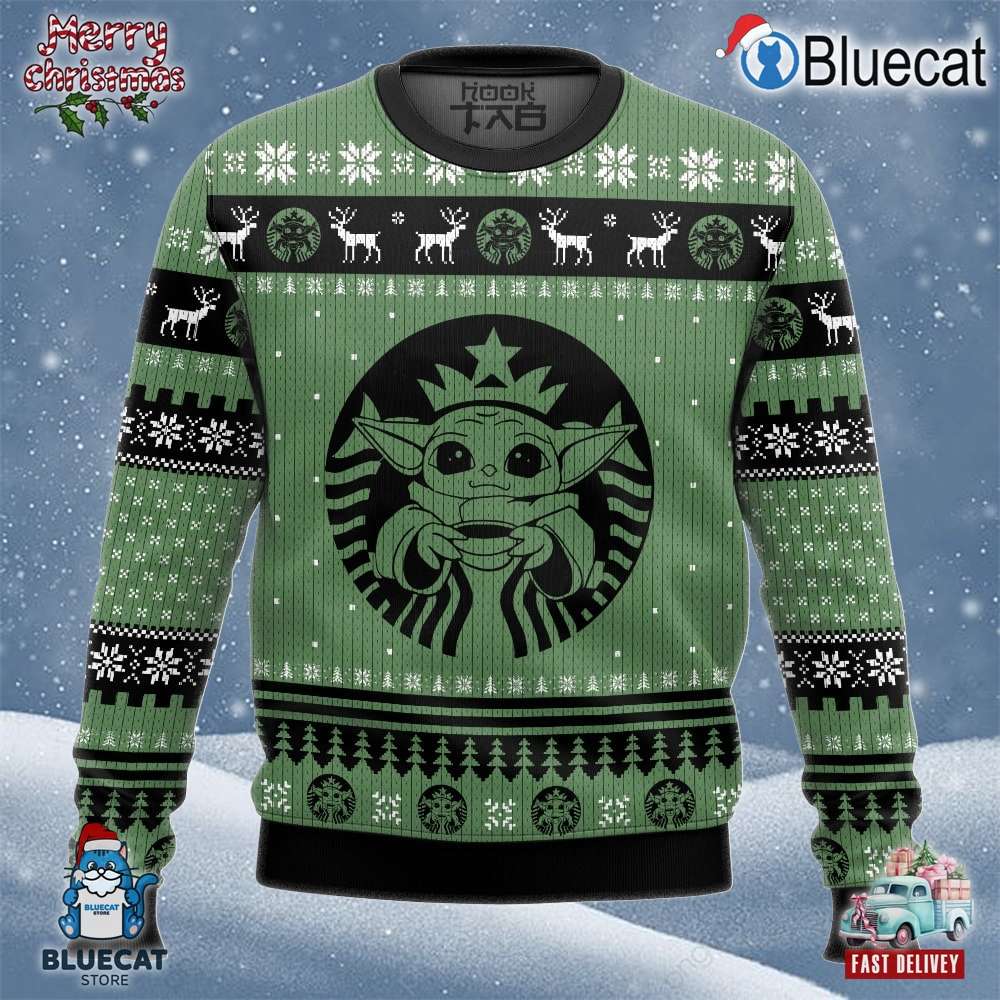 yoda coffee star wars xmas holiday gift ugly christmas sweater merry xmas 1