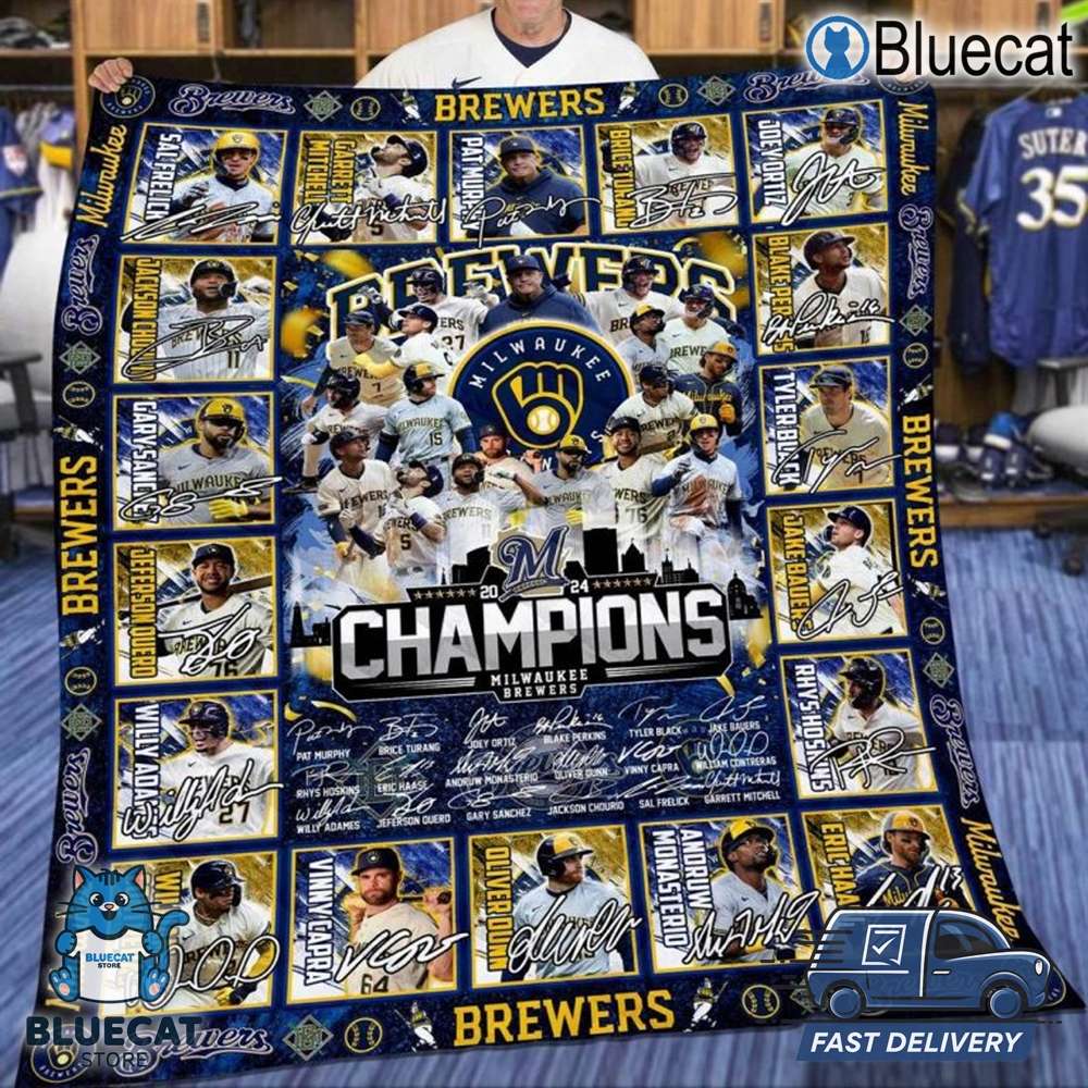 milwaukee brewers 2024 champions best line up fleece blanket quilt 1