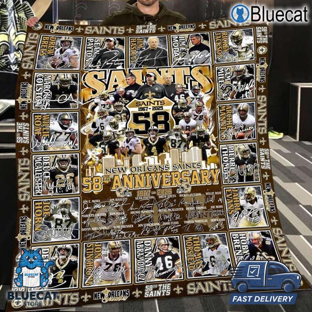 new orleans saints 58th anniversary 1967 2024 fleece blanket quilt 1