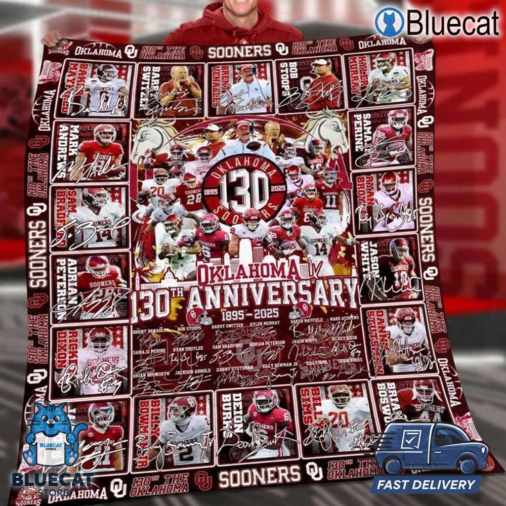 oklahoma sooners 130th anniversary 1895 2024 fleece blanket quilt 1