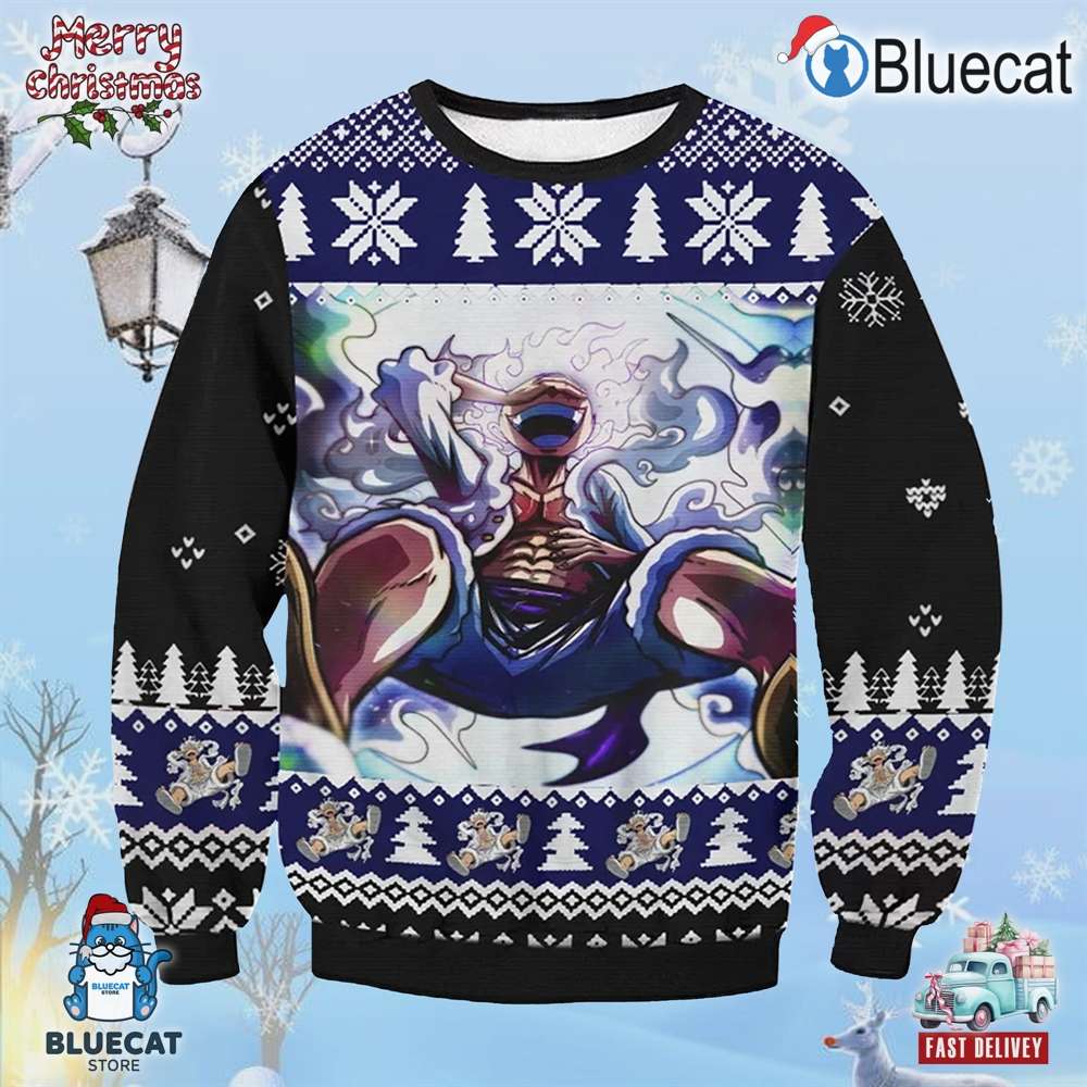 one piece luffy gear 5 woolen knitted christmas holiday gift ugly christmas sweater